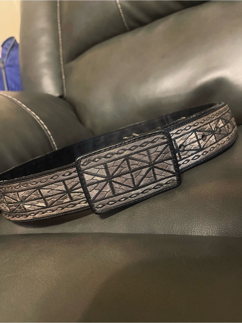 Silver handmade men’s belt original fine threaded
